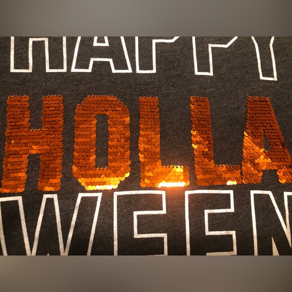 LOL Vintage Happy Holla Ween gray & orange/silver flip sequin long sleeve t, XL - Picture 14 of 14